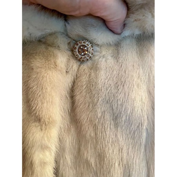 Vtg 50s 60s Cream Brown Set Back Collar Mink Coat M/S - Picture 6 of 12
